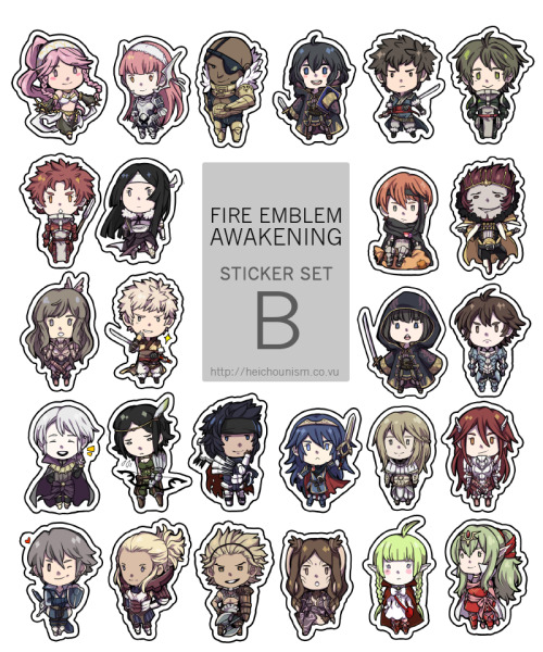 heichounism:  Fire Emblem: Awakening Sticker Sets for Cosmania Including all 49 playable characters plus masked!Lucina and both genders of Morgan and Avatar.  Each set consists of 26 characters. Also on sale at Storenvy for con funding ; v ; 