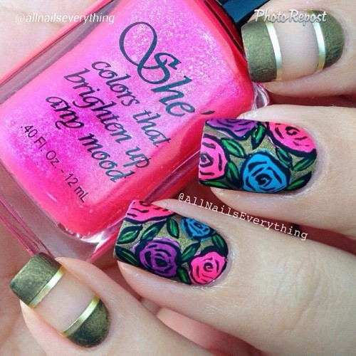 Awesome #floral #Negativespace #nailart by @allnailseverything &lt;3 #love the green #nailpolish