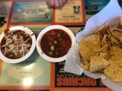 Bean dip, salsa and chips. #classic  (at