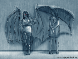 marin-everydaybox:  Oh silly PB, always forgetting her umbrella. One could think she’s doing it ON PURPOSE. Pfff.Just wanted to draw Marceline with vampire/bat wings (it’s fun, I will do more of those). Maybe I will clean up the lines and color it