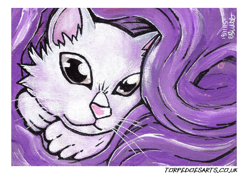 torpedoesarts:  White kitten [acrylic, watercolour, and those posca things on canvas.]