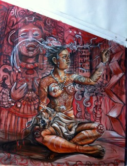 psy-ritual:Juana Alicia Araiza Mural Art - Maya Scribe 