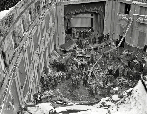 destroyed-and-abandoned: Aftermath of the Knickerbocker Theater disaster, in which the snow-laden ro