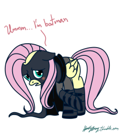 sparkybrony:  a little bird whispered me that Andrea Libman said these exact lines at BronyCAN in Canada, everyone went crazy, so why not have Fluttershy to present herself as the new batman? sorry Ben Affleck :v  x3! Daww~