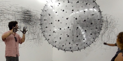 workman:2headedsnake:Karina Smigla-Bobinski,  ‘Ada’, a large helium filled ball covered in charcoal 