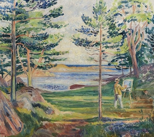 huariqueje:   At easel -    Arne Kavli  Norwegian, 1878 - 1970  Oil on canvas, 67 x 75 cm (26,4 x 29