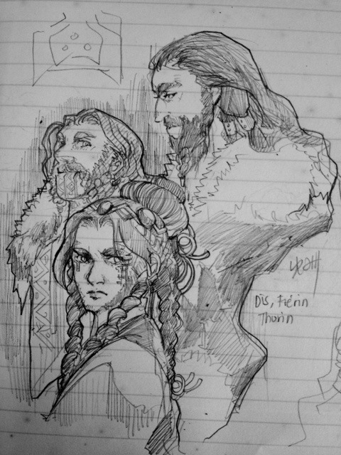 kannibal:Pencil doodleblah. Headcanon Dís and Frerin, with Thorin, dressed for high court ceremonies