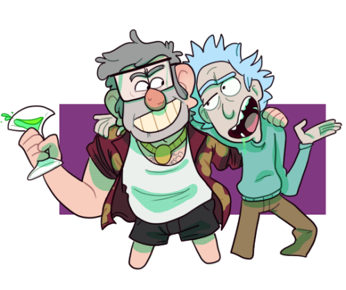 wet-monsoon:  as requested, the twins and rick!!  stan and rick would be chill with each other, meanwhile rick and stan would be intellectual rivals with portal guns 