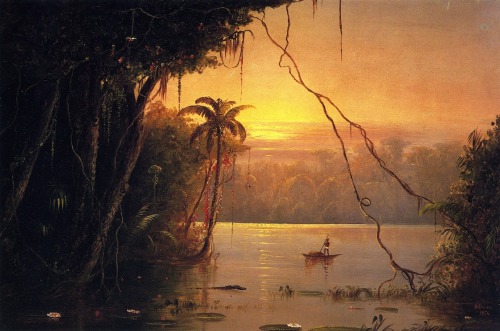 myfairynuffstuff:Norton Bush (1834-1894) - Jungle Scene, Sunset. Oil on canvas.