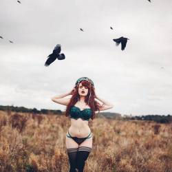 miss-deadly-red:  Blackbird singing in the dead of night, take these broken wings and learn to fly…. Wearing @playfulpromises lingerie and @lagliterati headdress shot by @amyspanos ❤️ #art #love #extremecurves #curvy #pale #ginger #stockings #smokeyeye
