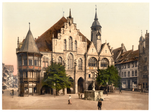 Town hall in Hildesheim, Lower Saxony, German Empire, 1890s (photochrom)