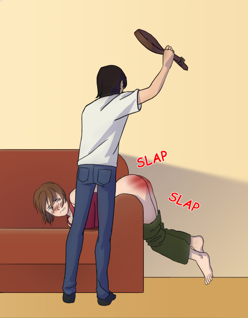 A guy spanking his girlfriend with a hand and a beltArtist: http://animeotk.com/gallery/member.php/u