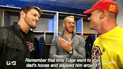 shitloadsofwrestling:  This ended funny and whatnot, but man, I always get goosebumps when I see Edge and Cena together. Those two had one of my favorite feuds, ever. 