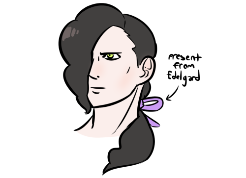 i like the idea that hubert grows his hair out post-canon and also edelgard gives him one of her hai