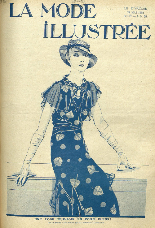 La Mode illustrée, no. 22, 29 mai 1932, Paris. Une robe jour-soir en voile fleuri et la petite cape 