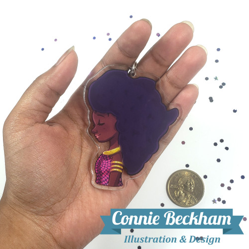 African Girl with Africa shaped natural hair. This keychan is 3 inches and comes with a FREE black l