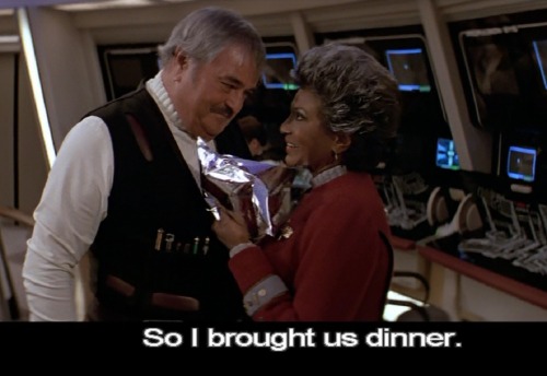 James Doohan as Montgomery Scott and Nichelle Nichols as  Nyota Uhura in “