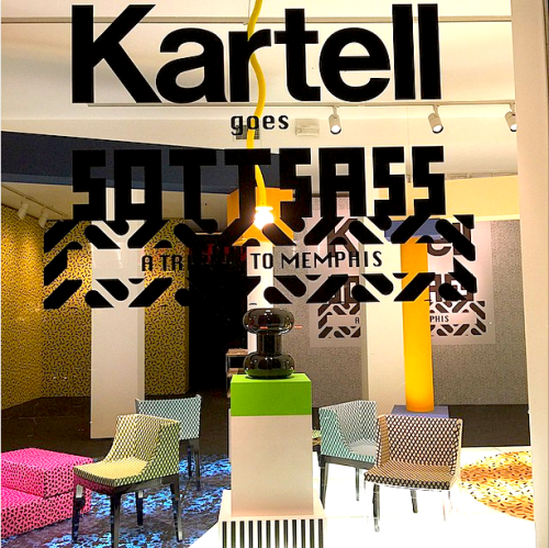 Kartell tribute to Sottsass and Memphis design at Salone del Mobile.