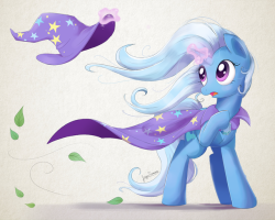 bugplayer:   A friend of mine commissioned this small Trixie a while back, and what a better time to upload it than today and celebrate that GREAT AND POWERFULL one! Coincidentally enough, I wasn’t even aware that today was that mare’s day. Maybe