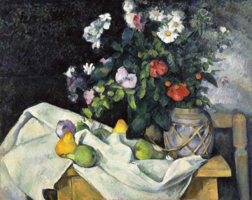 Paul Cezanne, Still life with flowers and fruits, 1890. Oil on canvas.Nationalgalerie der Staatliche