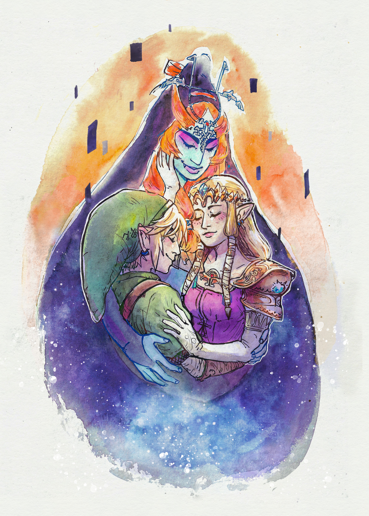 Link and Zelda (The Legend of Zelda: Twilight Princess) Watercolor