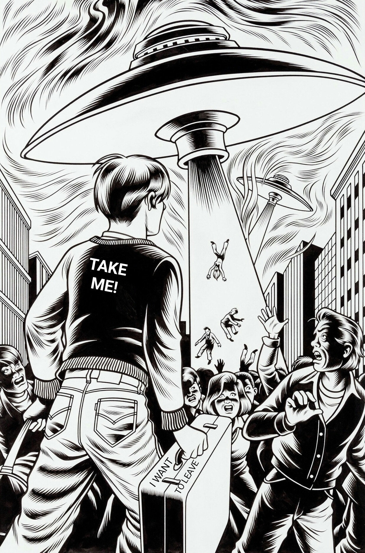 ufo-the-truth-is-out-there: UFO Comic Illustration: by Charles Burns.