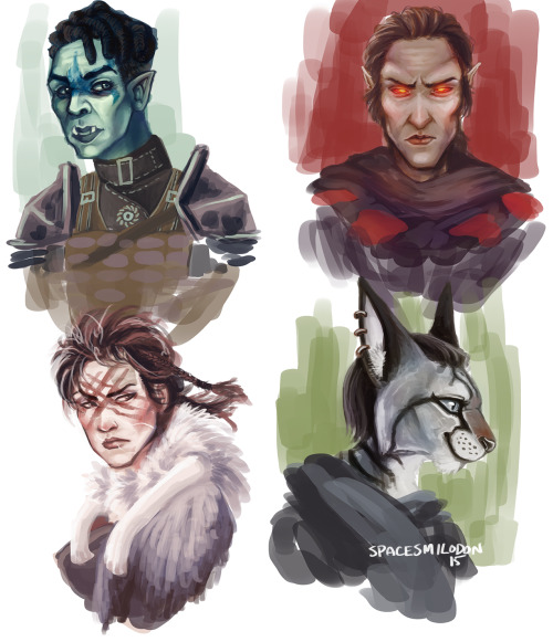 spacesmilodon: Sketches of the four characters I’ve ever played as in Skyrim. From top to bott