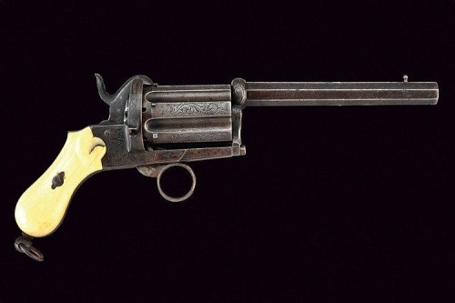 An ivory handled pinfire transitional revolver, mid 19th century.
