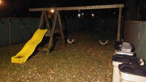 Nostalgia. My childhood was spent on this slide and swingset, playing in my mom&rsquo;s backyard