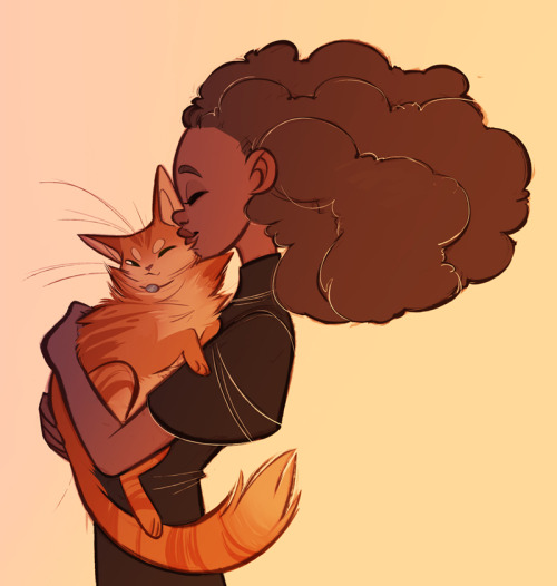 coconutmilkyway:hermione and crookshanks! i love kitties and i love drawing characters holding kitti