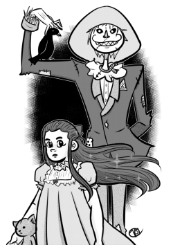 sakuramochipanda:  Alice and the Scarecrow.Having fun with all the screentones and brushes in Clip Studio Paint. Thought I would doodle some original characters.