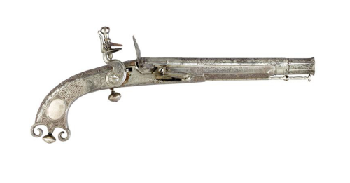 A Scottish all metal flintlock pistol crafted by Alex R. Campbell, mid 18th century.