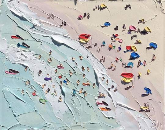 lazybonesillustrations:   The Beach, Sally West, oil on canvas, 2015  