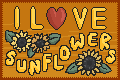  an orange stamp that says "I love sunflowers " with sunflowers drawn around 