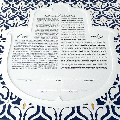 The Hamsa is consistently a favorite motif for a ketubah. Utterly traditional, and so striking, I de