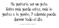 littleflyingunicorn:  &lsquo;Me gustaría ser un gato. Entre más gordo estas, más le gustas a la gente, y además puedo dormir todo el día&rsquo; 