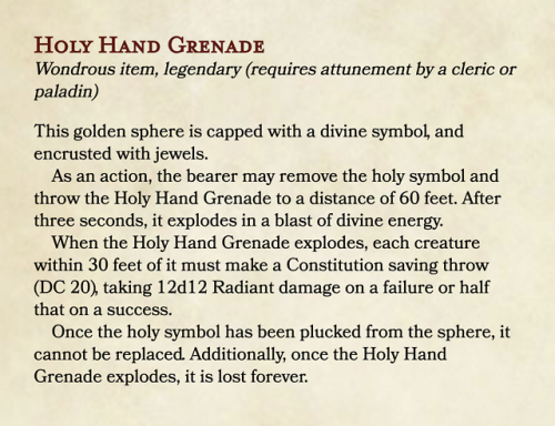one-sheet-one-shots:Holy Hand GrenadeMagic Item #2 from One-Sheet One-ShotsFree to use and share, wi