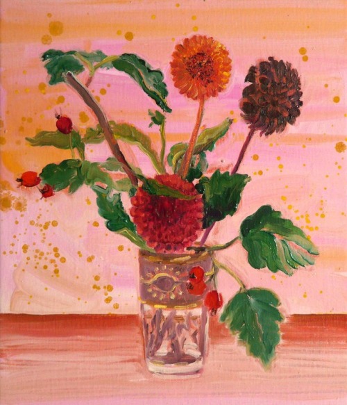 huariqueje:Autumn Vase   -   Alice Brasser  , 2016Dutch,b.1965-Oil on canvas, 35 x 30 cm.
