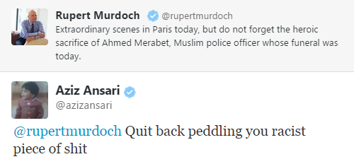 :  Aziz Ansari responds to Rupert Murdoch - Jan, 11, 2015 