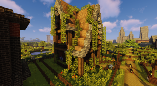 sprucetreessapling: My house in the town Fallen Kingdom on @lgbtempiremc! The town is so cute and al