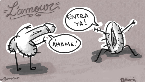ranciavita:  “Ah! L’amour!” la idea original es de un sticker que hizo un amigo y lo pegó en la muralla de mi pieza ahsjahj   FB:Rancia  