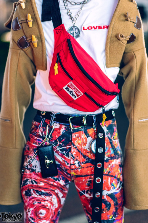 21-year-old Japanese hair stylist Shimon on the street in Harajuku wearing a cropped hooded jacket b