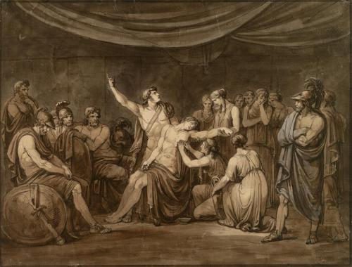 Achilles Swears an Oath to Avenge the Dead Patroclus, Killed by HectorBartolomeo Pinelli (Italian; 1