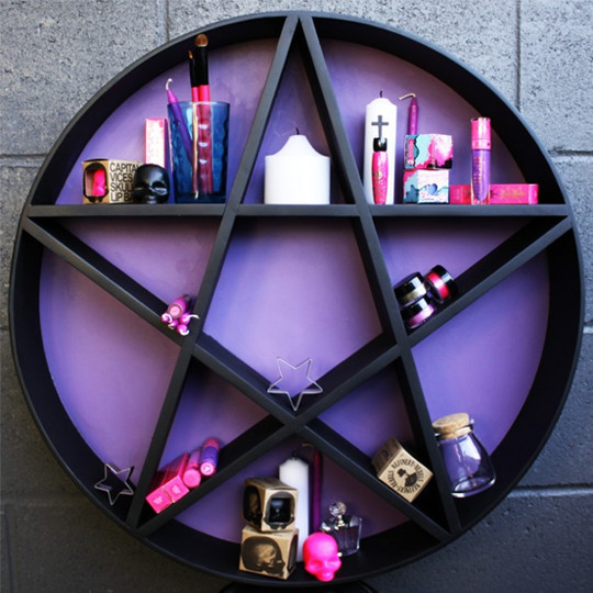no-eternity:  beserkclothing:  Decipher | Black &amp; Purple Pentagram Shelf