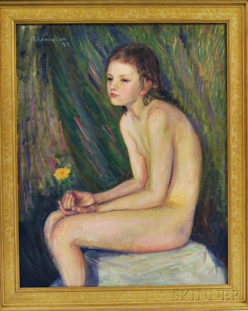 Channing Weir Hare (American, 1899-1976) Nude Girl with Yellow Flower