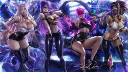 sakimichan:   Put all the #KDA lol skins in one piece as wallpaper style :3 it was  super fun working on them psd,hd jpg, video process  etc&gt;https://www.patreon.com/posts/23298517  