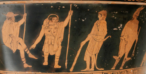 lionofchaeronea:A scene in Hades: (L to R) Theseus, Peirithoos, Heracles, and Hermes.  Side A of an 