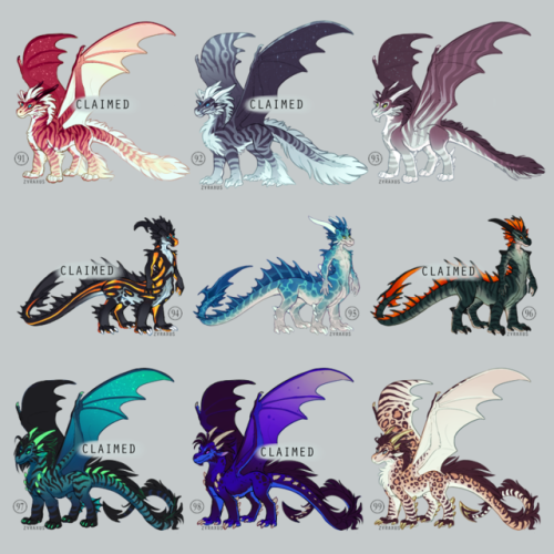 More teeny dragons! Did these a little out of order–sheet 10 will be custom designs, slots pre