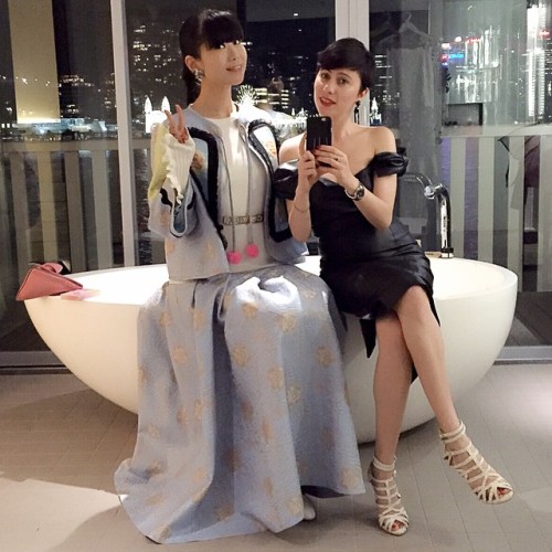 Party with @moodyroza me is wearing Chinese designer chrischang Jacket and Skirt and Aussie designer