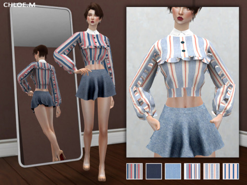 chloem-sims4:  Blouse with falbala Created for: The Sims 4 6colorsHope you like it!Download:TSR